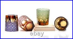 Set Of 4pcs Whiskey Glass 8.3 Ounces Hand Carved Edo Kiriko Colored Glassware