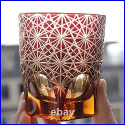 Set Of 4pcs Whiskey Glass 8.3 Ounces Hand Carved Edo Kiriko Colored Glassware