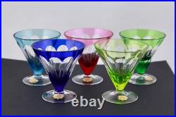Set Of 5 Bleikristall Handgeschliffen Crystal Multicolor 3 Footed Shot Glasses