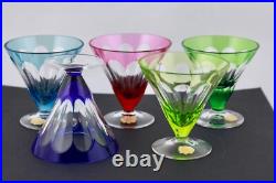 Set Of 5 Bleikristall Handgeschliffen Crystal Multicolor 3 Footed Shot Glasses