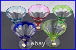 Set Of 5 Bleikristall Handgeschliffen Crystal Multicolor 3 Footed Shot Glasses