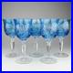 Set Of 5 Hand Cut Light Blue Overlay Crystal Wine Goblets Daisy Pattern 8 Inch