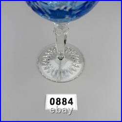 Set Of 5 Hand Cut Light Blue Overlay Crystal Wine Goblets Daisy Pattern 8 Inch