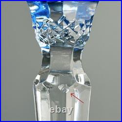Set Of 5 Hand Cut Light Blue Overlay Crystal Wine Goblets Daisy Pattern 8 Inch