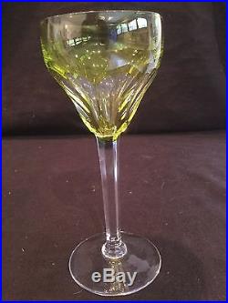 Set Of 5 Val St Lambert Crystal Green/yellow Cut To Clear Tilly Top Glasses