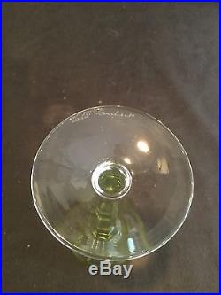 Set Of 5 Val St Lambert Crystal Green/yellow Cut To Clear Tilly Top Glasses
