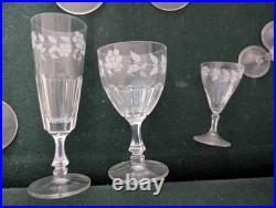 Set Of 5 Vintage Libbey Glenmore Etched Floral Crystal Wine Glasses 6 Tall