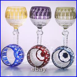 Set Of 6 Colors Wedding Water Wine Goblet Hand Cut Crystal Glasses Stemware