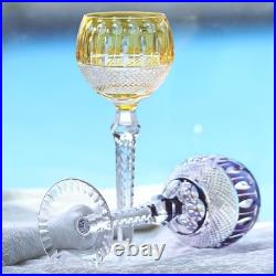 Set Of 6 Colors Wedding Water Wine Goblet Hand Cut Crystal Glasses Stemware