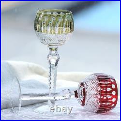 Set Of 6 Colors Wedding Water Wine Goblet Hand Cut Crystal Glasses Stemware