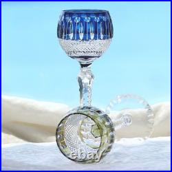 Set Of 6 Colors Wedding Water Wine Goblet Hand Cut Crystal Glasses Stemware