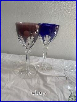 Set Of 6 Cut To Clear Crystal Wine Glass Multi Colors-Likely Faberge -unsigned