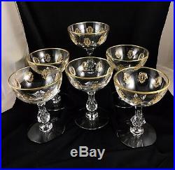 Set Of 6 Tiffin Crystal Palais Versailles Champagne Glasses Gold Trimmed