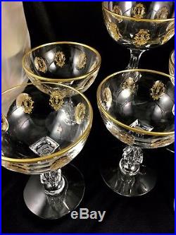 Set Of 6 Tiffin Crystal Palais Versailles Champagne Glasses Gold Trimmed