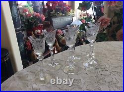 Set Of 6 Tiffinrambling Roseetched Crystal 1 Ounce Footed Cordial Goblet