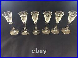 Set Of 6 Tiffinrambling Roseetched Crystal 1 Ounce Footed Cordial Goblet