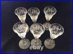 Set Of 6 Tiffinrambling Roseetched Crystal 1 Ounce Footed Cordial Goblet