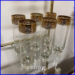 Set Of 6 VTG Italian Cellini Crystal Tom Collins Glasses 24K With Gold Rim