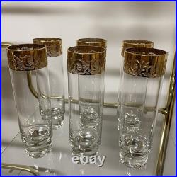 Set Of 6 VTG Italian Cellini Crystal Tom Collins Glasses 24K With Gold Rim