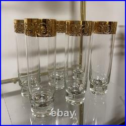 Set Of 6 VTG Italian Cellini Crystal Tom Collins Glasses 24K With Gold Rim
