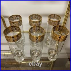 Set Of 6 VTG Italian Cellini Crystal Tom Collins Glasses 24K With Gold Rim