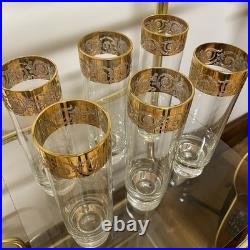 Set Of 6 VTG Italian Cellini Crystal Tom Collins Glasses 24K With Gold Rim