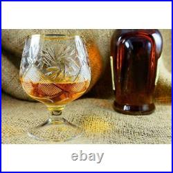 Set Of 6 Vintage Crystal Glasses Brandy&Cognac Snifter With 24K Gold Rim 7 Oz