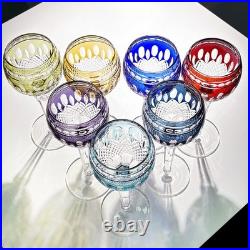 Set Of 7 Colors Vintage Style Hand Cut To Clear Crystal Hock Wine Glass Goblets