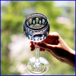 Set Of 7 Colors Vintage Style Hand Cut To Clear Crystal Hock Wine Glass Goblets
