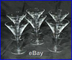 Set Of (7) Fostoria Tiffin Etched Crystal Star Champagne Glasses 1930's