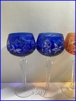 Set Of 7 Nachtmann Dekor Multi-Color Cut To Clear 7 1/2 Crystal Wine Glasses Set Of 7 Nachtmann Dekor Multi-Color Cut To Clear 7 1/2 Crystal Wine Glasses
