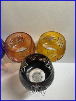 Set Of 7 Nachtmann Dekor Multi-Color Cut To Clear 7 1/2 Crystal Wine Glasses Set Of 7 Nachtmann Dekor Multi-Color Cut To Clear 7 1/2 Crystal Wine Glasses