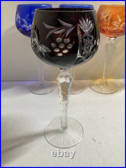 Set Of 7 Nachtmann Dekor Multi-Color Cut To Clear 7 1/2 Crystal Wine Glasses Set Of 7 Nachtmann Dekor Multi-Color Cut To Clear 7 1/2 Crystal Wine Glasses