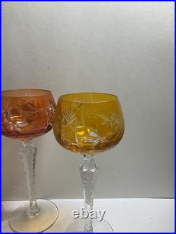 Set Of 7 Nachtmann Dekor Multi-Color Cut To Clear 7 1/2 Crystal Wine Glasses