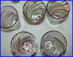 Set Of 8 Crate Barrel Green Red White Swirl Mint Highball Glasses Tumblers S2