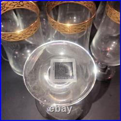 Set Of 8 Crystal Footed Ice Tea Glasses Textured Band Gold Rims Circleware H7.5