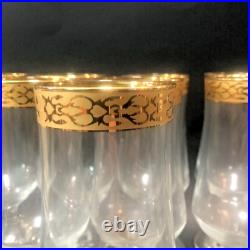 Set Of 8 Crystal Footed Ice Tea Glasses Textured Band Gold Rims Circleware H7.5