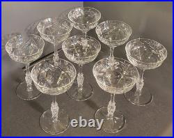 Set Of 8 Libbey NEWGATE Rock Sharpe Crystal Champagne Sherbet Glasses Etched