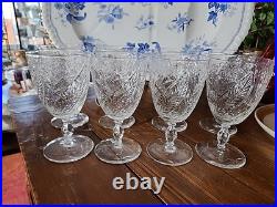 Set Of 8 Rock Sharpe Etched Wine Water Pedestal Goblets Leaf Pattern