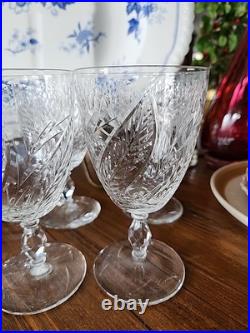 Set Of 8 Rock Sharpe Etched Wine Water Pedestal Goblets Leaf Pattern