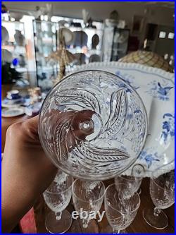 Set Of 8 Rock Sharpe Etched Wine Water Pedestal Goblets Leaf Pattern