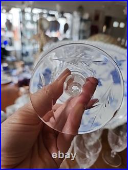 Set Of 8 Rock Sharpe Etched Wine Water Pedestal Goblets Leaf Pattern