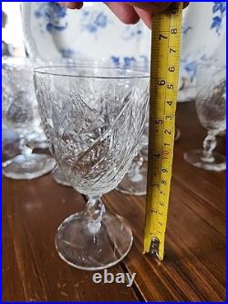 Set Of 8 Rock Sharpe Etched Wine Water Pedestal Goblets Leaf Pattern