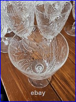 Set Of 8 Rock Sharpe Etched Wine Water Pedestal Goblets Leaf Pattern