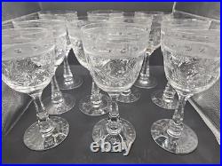 Set Of 9 Vintage Etched Crystal Wine Glasses Wheat Harvest Pattern Mid Century