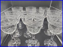 Set Of 9 Vintage Etched Crystal Wine Glasses Wheat Harvest Pattern Mid Century