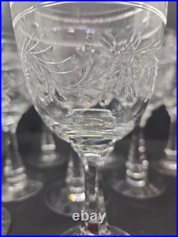 Set Of 9 Vintage Etched Crystal Wine Glasses Wheat Harvest Pattern Mid Century