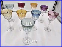 Set Of Nine Colored Wine Glasses, Crystal, Heavy, Multi-colored