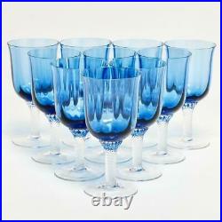 Set Of Ten (10) Gorham Octette Blue Blown Glass Wine Glasses