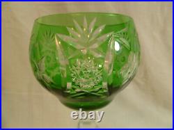Set Of Three Vintage Nachtmann Germany Green Cut Crystal Glass Wine Goblets